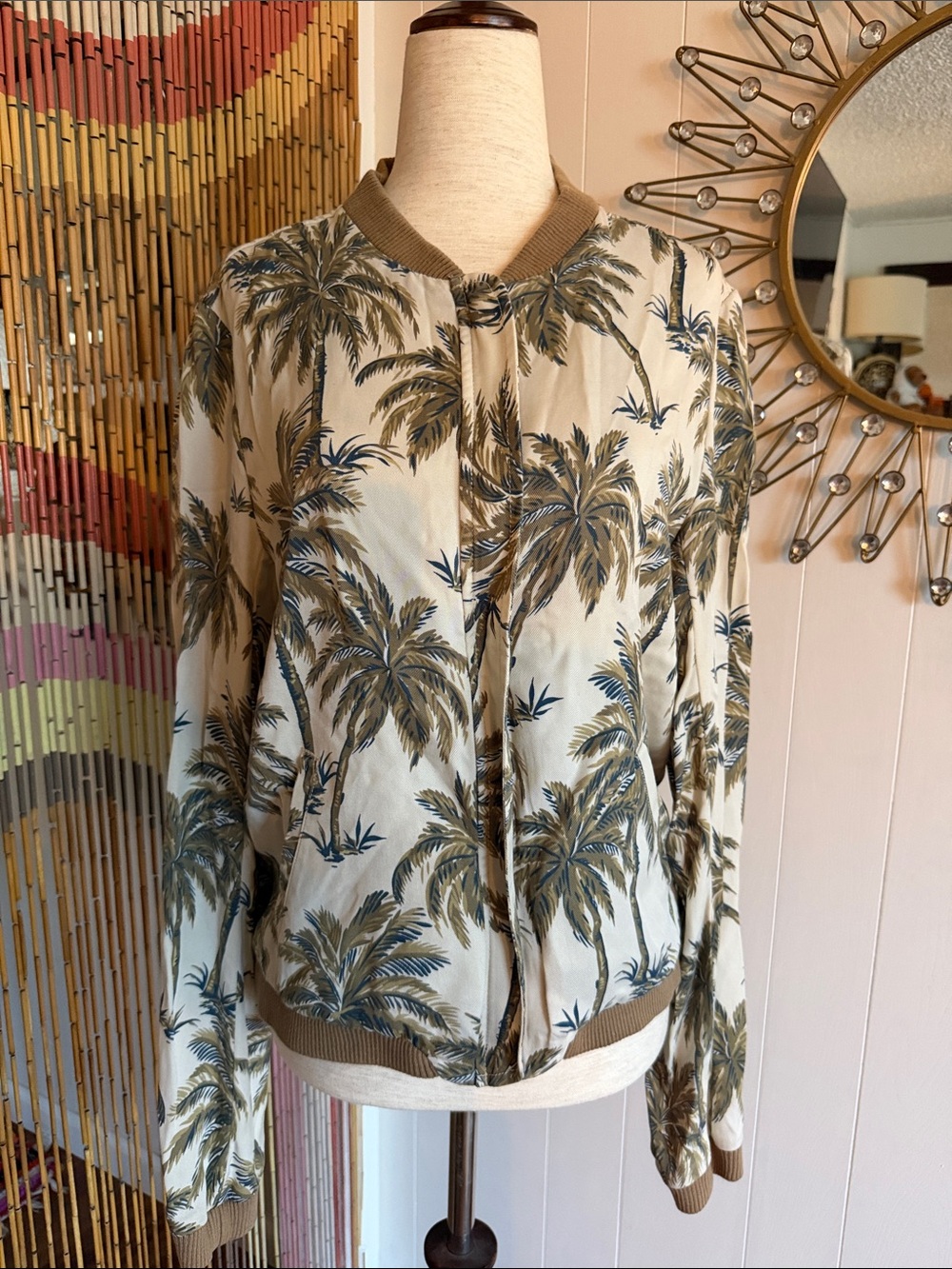 Ralph Lauren Palm-Print Bomber Jacket in Beige, Olive & Blue